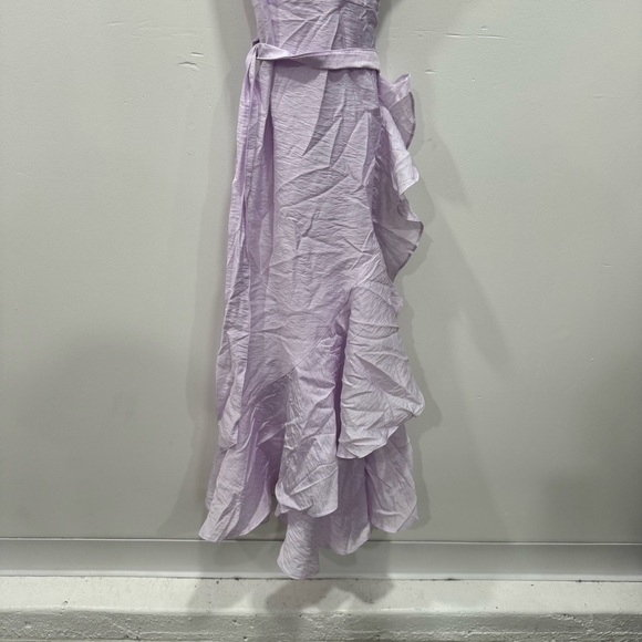 H&M Flounce Trimmed Wrap Dress in Lilac XL Low Cut V-Neck Midi - Picture 3 of 6
